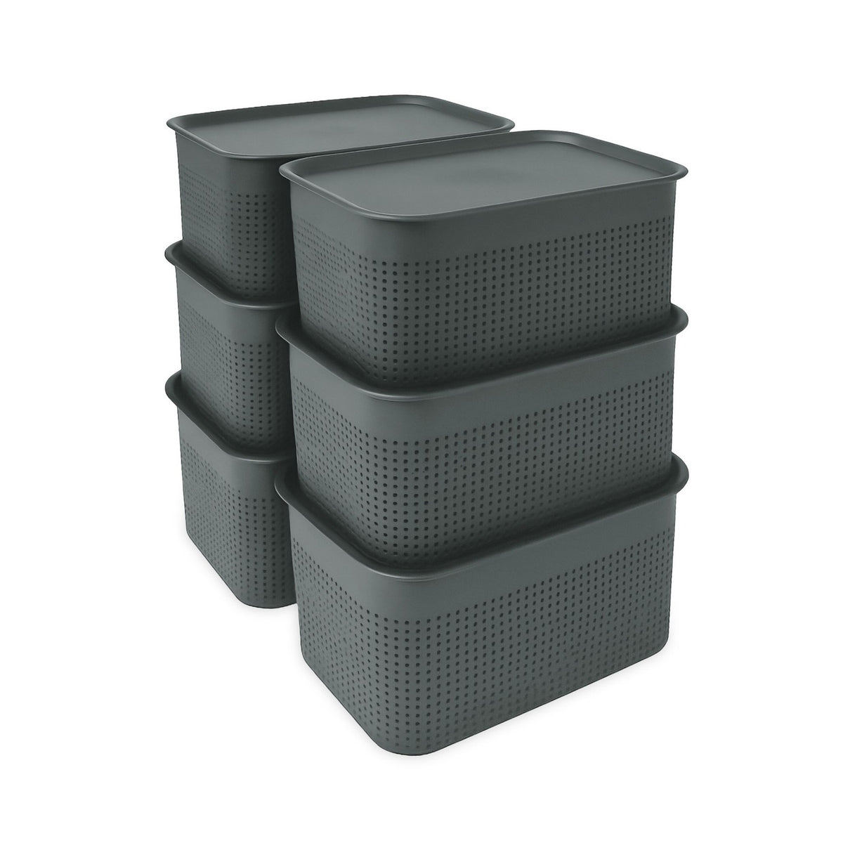 Stackable Lidded Storage Boxes, Set of 6, Ventilated