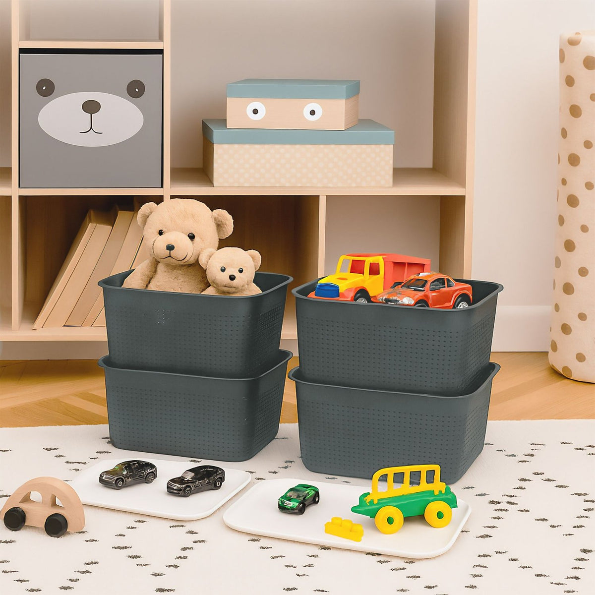 Stackable Lidded Storage Boxes, Set of 6, Ventilated