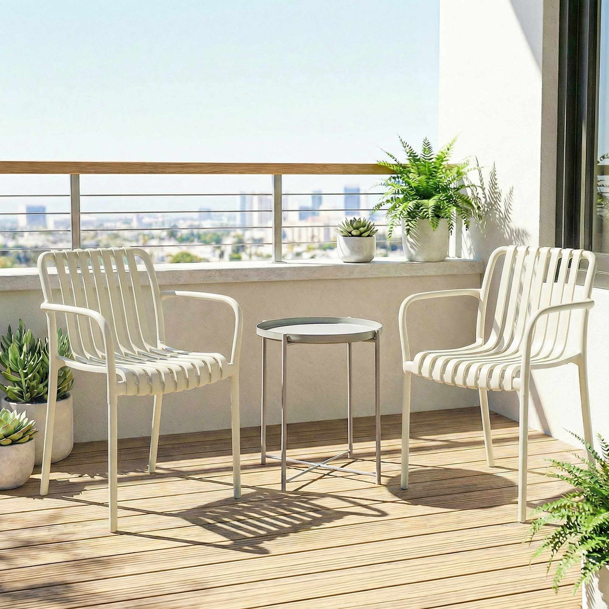 Stackable Outdoor Chairs, Set of 4, Cream White, Ergonomic Design