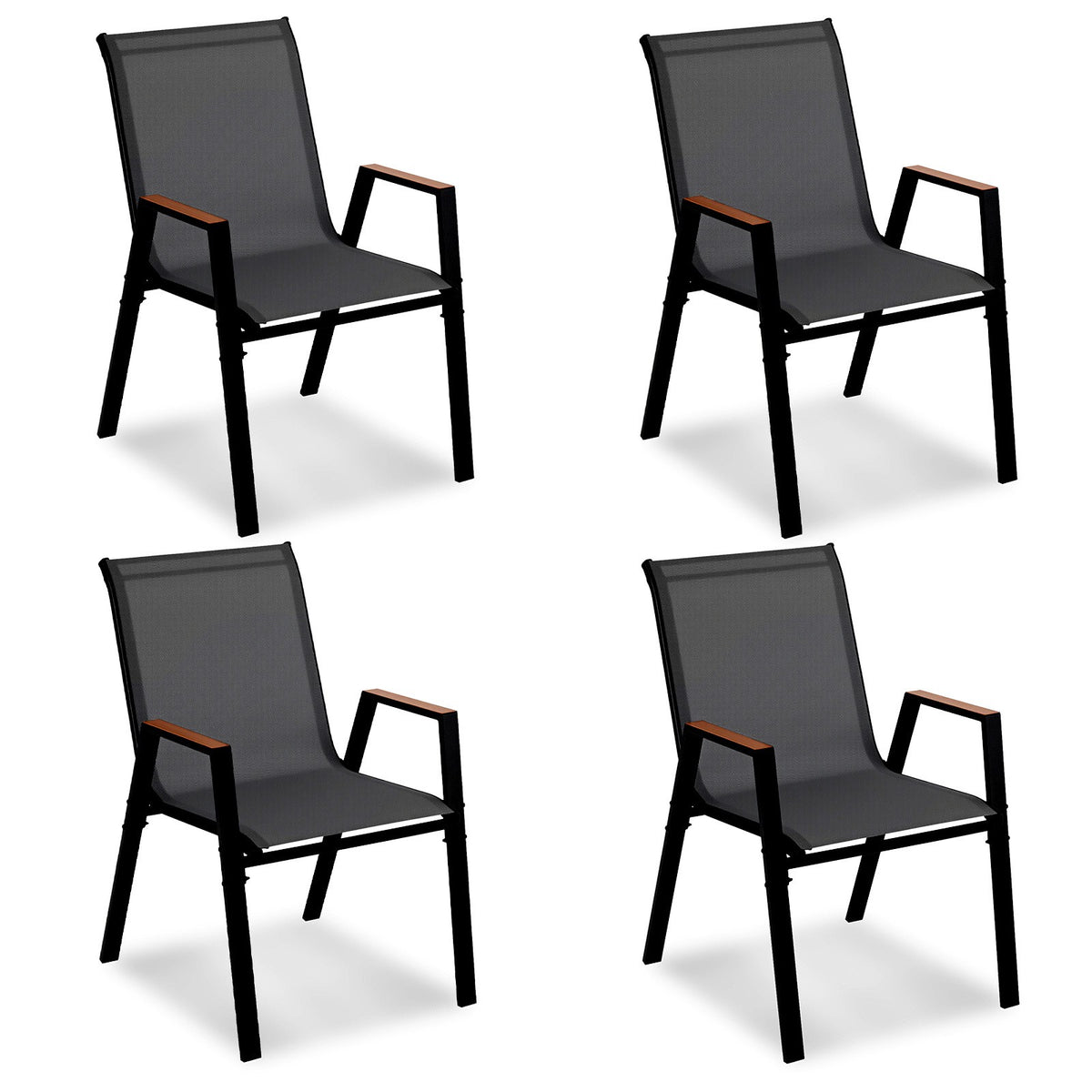 Stackable Outdoor Garden Chairs Set of 4, Metal Frame