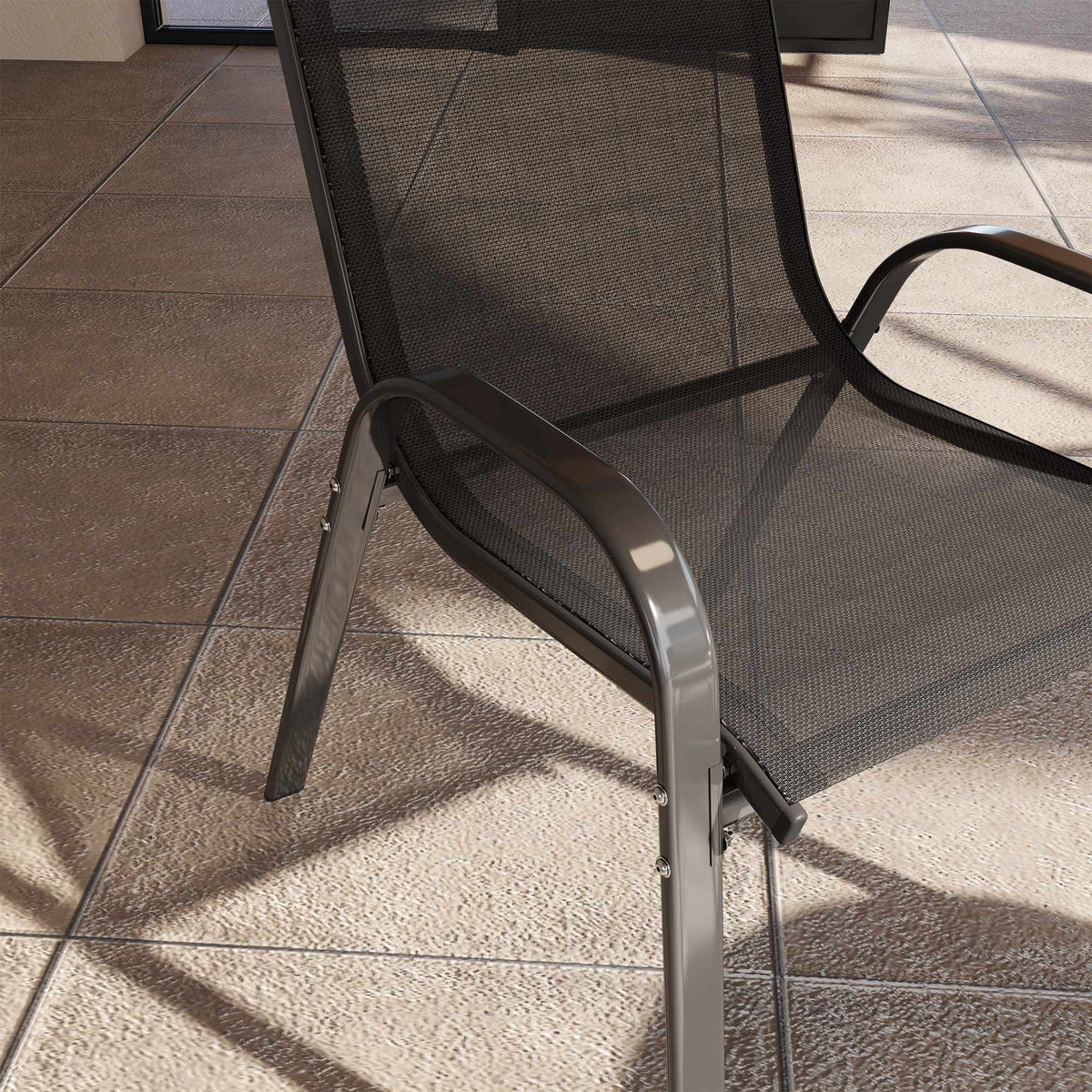 Stackable Outdoor Garden Chairs Set of 4, Steel, Black