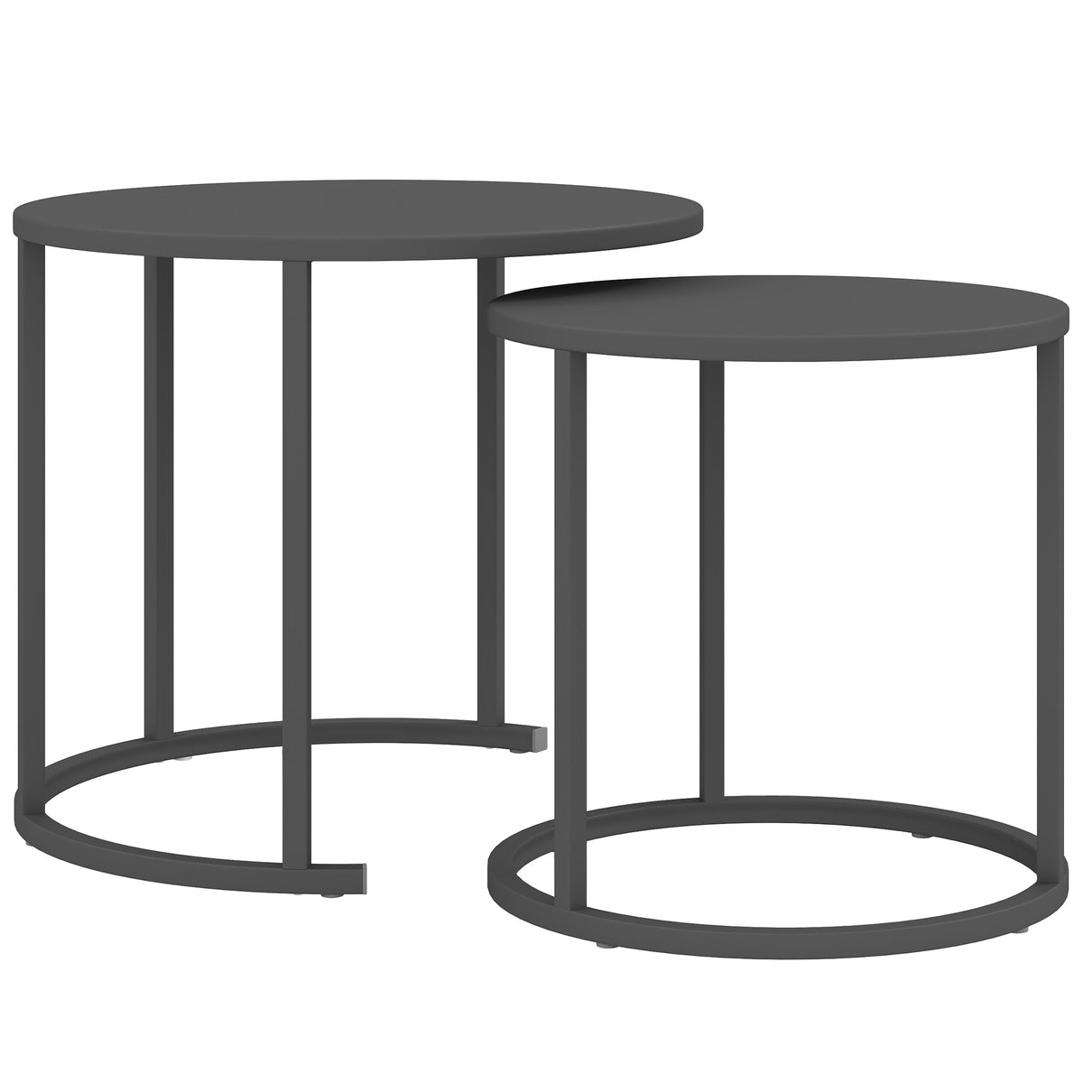Stackable Round Outdoor Side Table Set, Dark Grey Steel