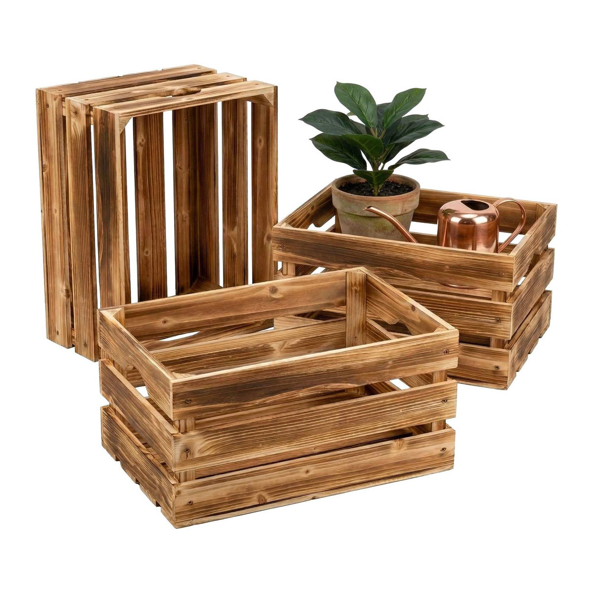 Stackable Vintage Pine Crates, Set of 3, 25x40x30 cm