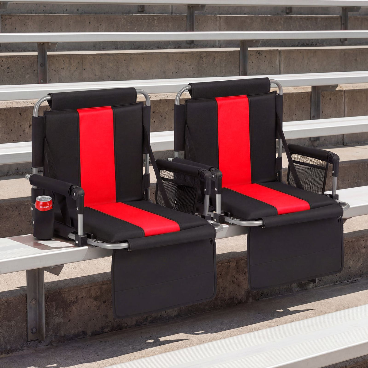 Stadium Seat with Backrest, Foldable, Cup Holder, Red