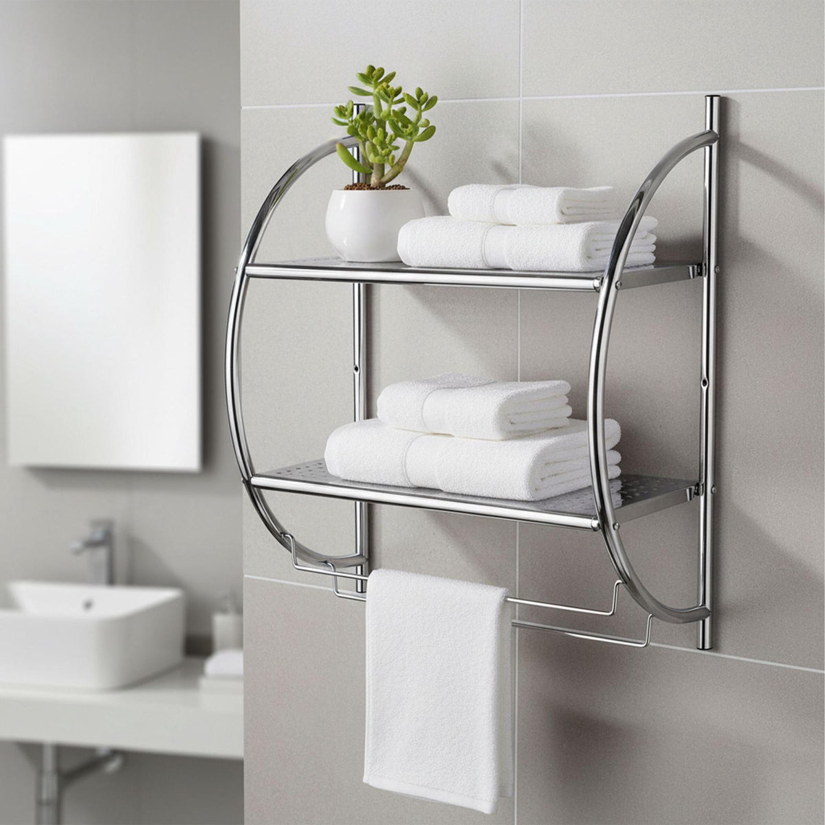 Stainless Steel Bathroom Shelf with Towel Rails