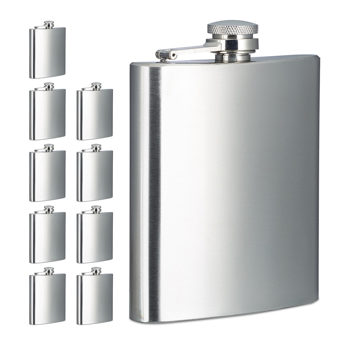Stainless Steel Hip Flasks, 200ml, Set of 10