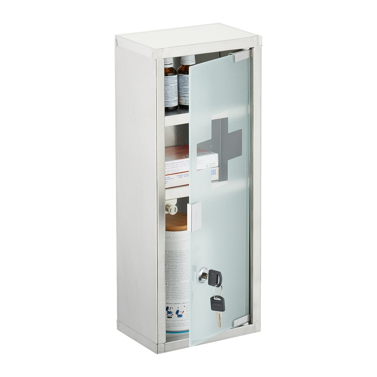 Stainless Steel Medicine Cabinet with Lock, 3 Compartments