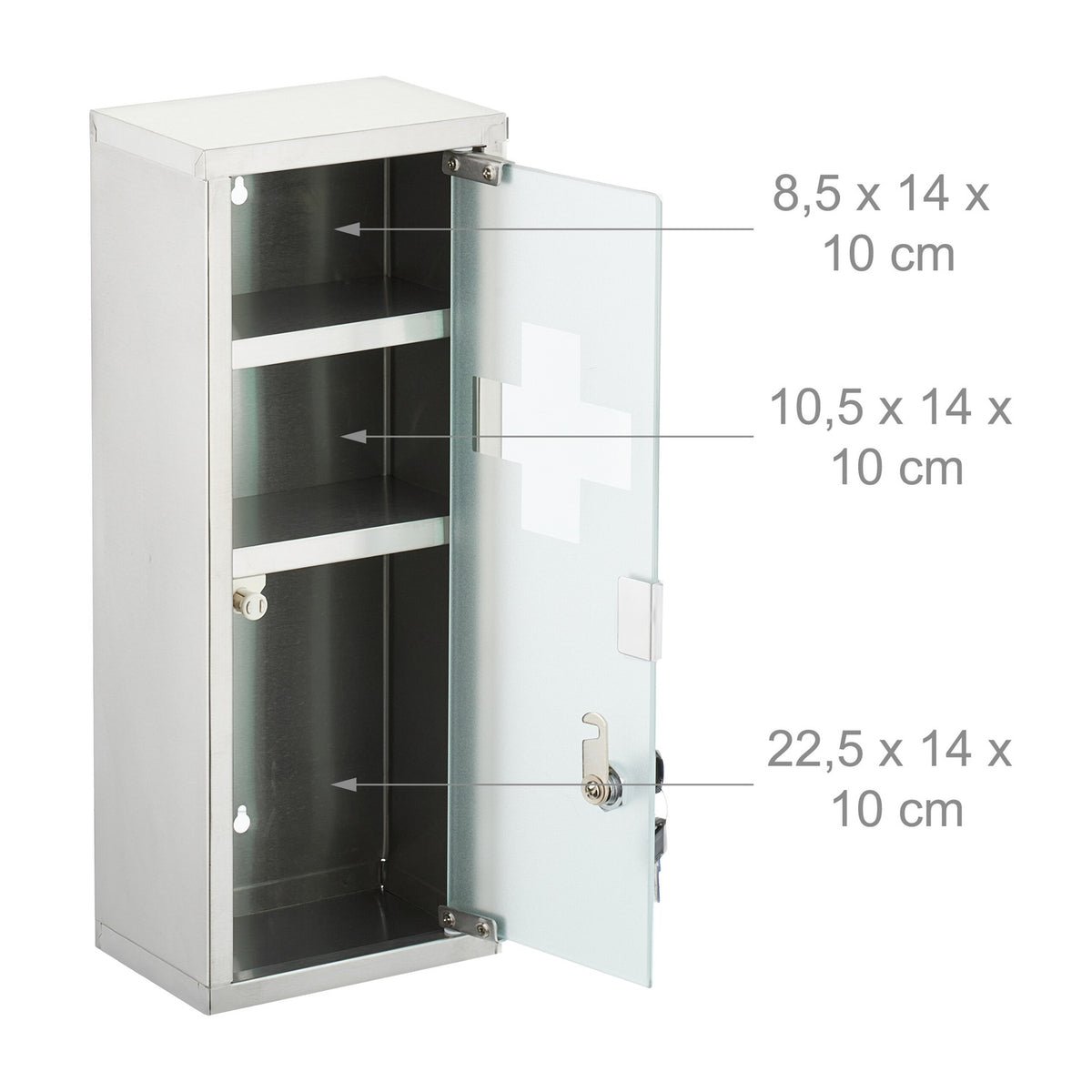 Stainless Steel Medicine Cabinet with Lock, 3 Compartments