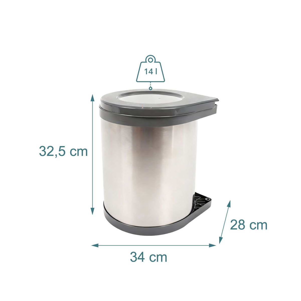 Stainless Steel Swivel Kitchen Waste Bin, 14L Capacity