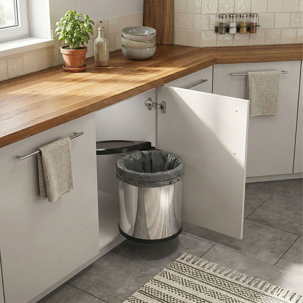 Stainless Steel Swivel Kitchen Waste Bin, 14L Capacity