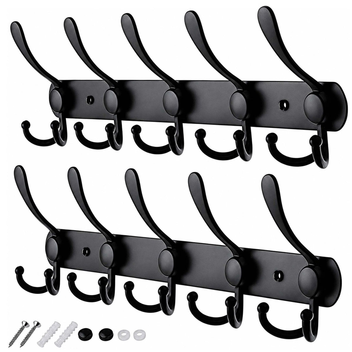 Stainless Steel Wall Coat Hook Rails, Set of 2, Black