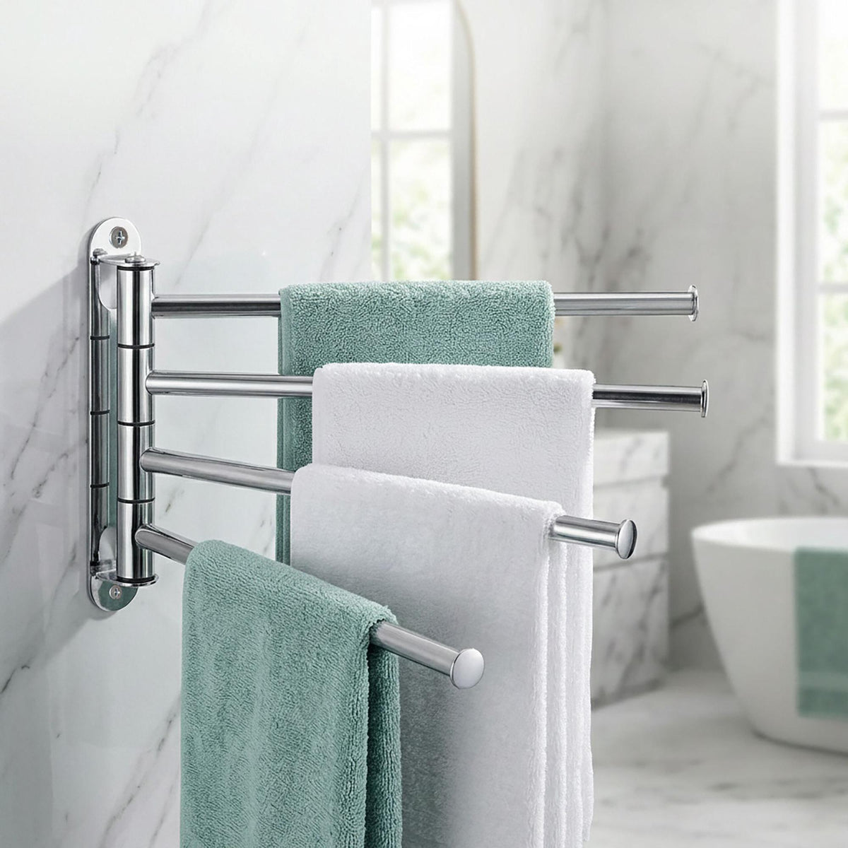 Stainless Steel Wall Towel Rail, 4 Swivelling Arms