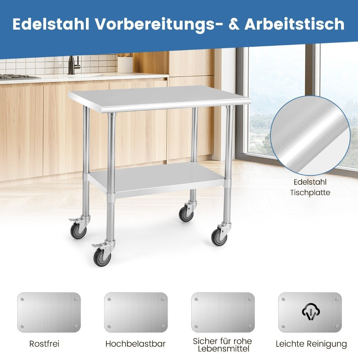 Stainless steel table work table kitchen table stainless steel silver 91.5 x 61 x 88.5 cm