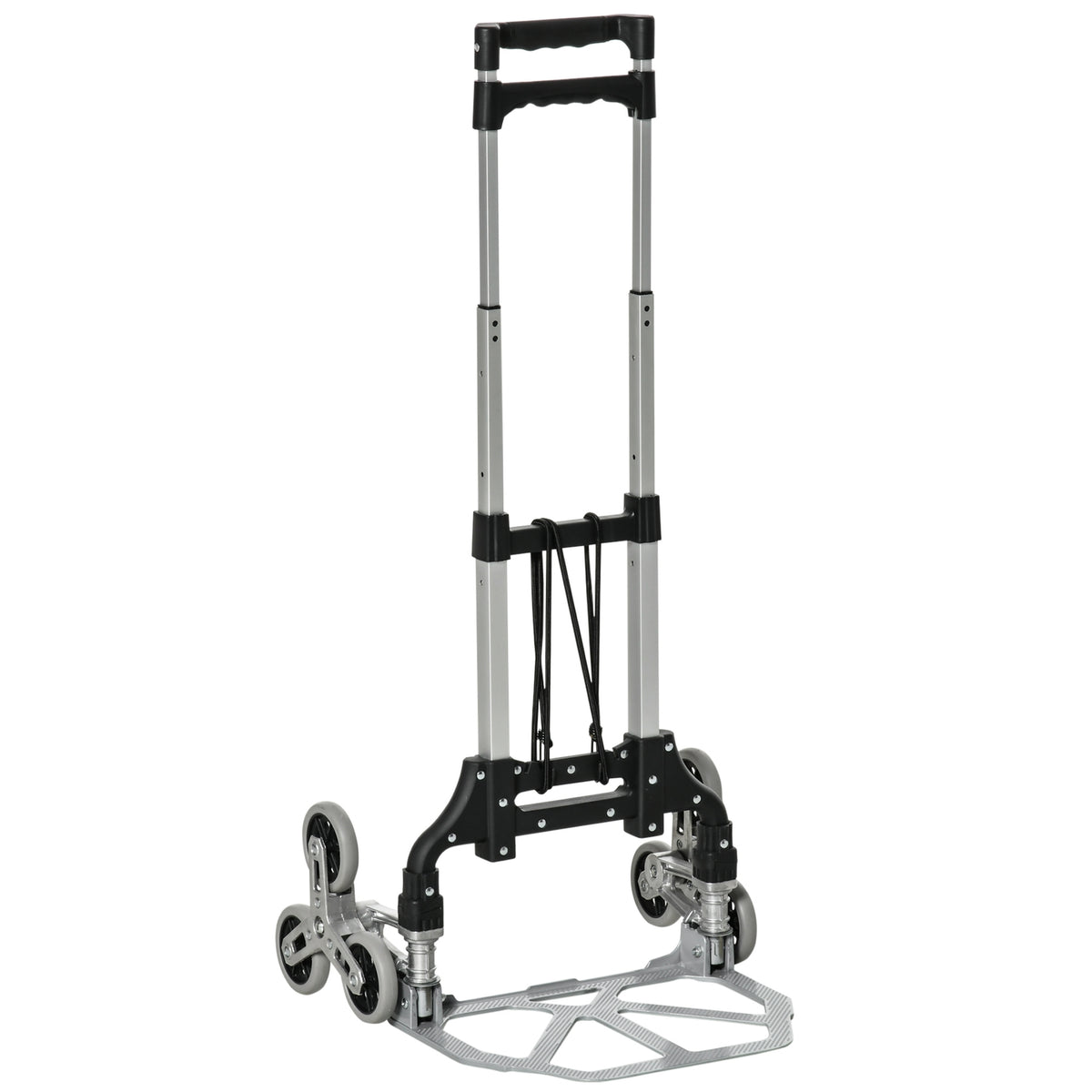 Stair Climber Sack Truck Foldable, 6-Roller System, Fixed Rope, Up To 70Kg, Aluminum, Silver, 70Kg Load Capacity