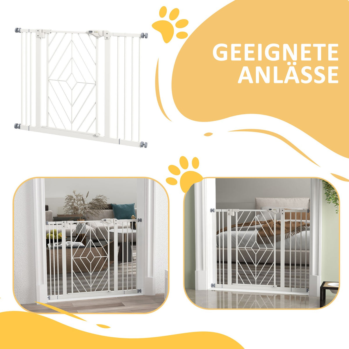 Stair Gate Dogs Automatic Door Drill-Free Barrier 74-100Cm White