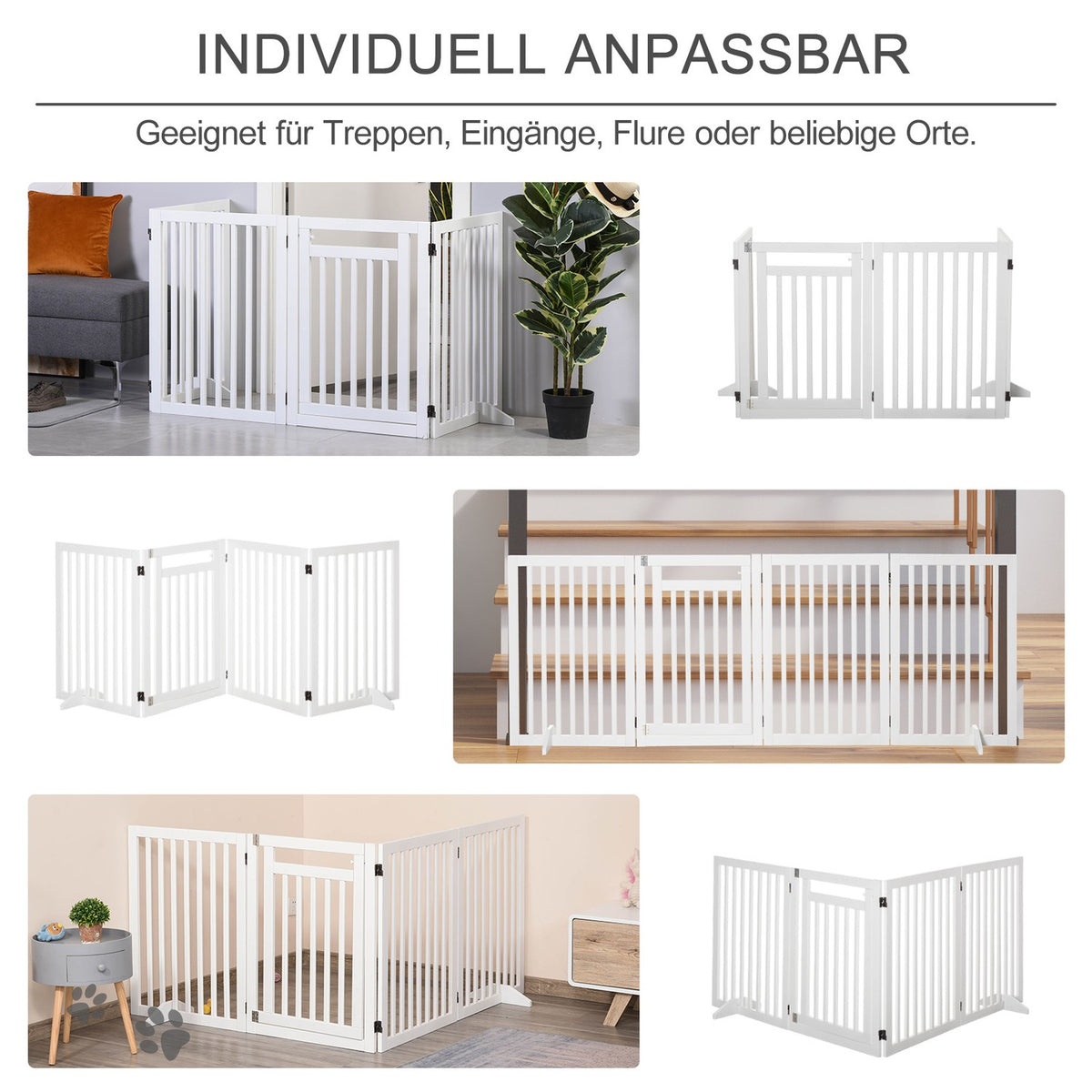 Stair Gate Foldable No Drilling Barrier Gate Protective Gate 4 Pieces Freestanding With 2 Support Feet White 81 Cm
