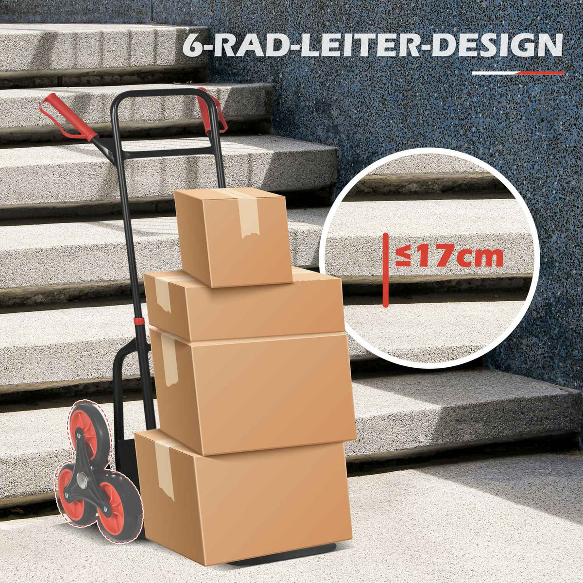 Stair climber 150 kg sack truck transport truck handle height adjustable foldable steel 45 x 60 x 109 cm