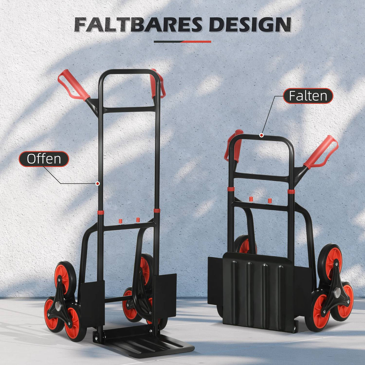 Stair climber 150 kg sack truck transport truck handle height adjustable foldable steel 45 x 60 x 109 cm