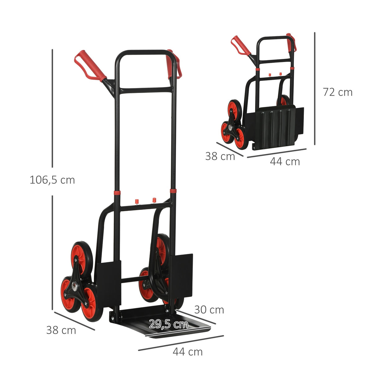 Stair climber 150 kg sack truck transport truck handle height adjustable foldable steel 45 x 60 x 109 cm