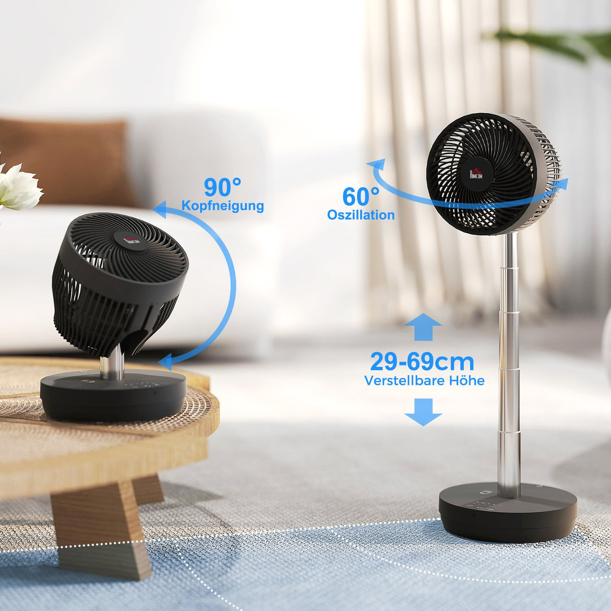 Stand Fan USB Rechargeable Fan with Remote Control Adjustable Tilt Oscillation 10 Speed Levels Timer Height Adjustable Telescopic Fan for Office Camping |