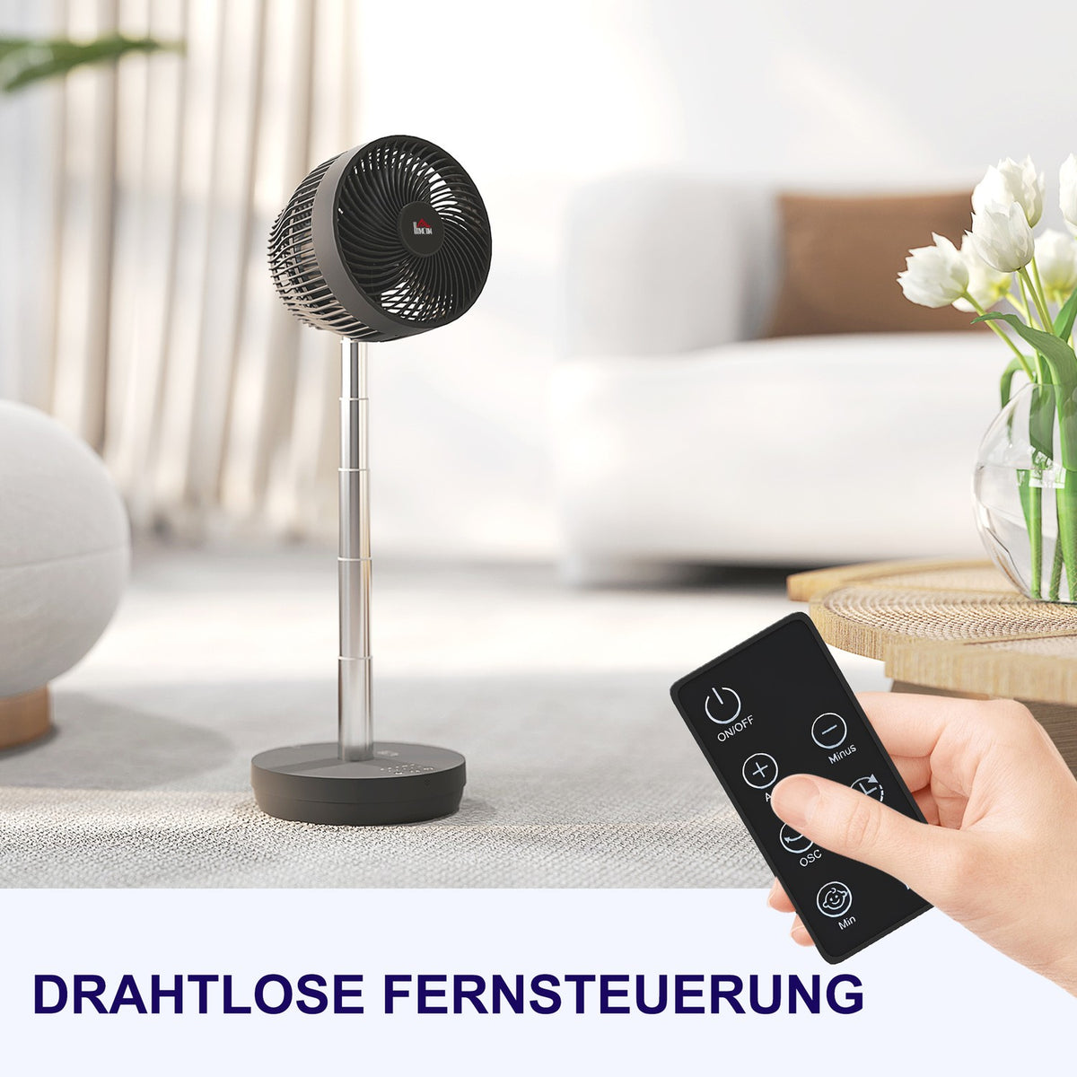 Stand Fan USB Rechargeable Fan with Remote Control Adjustable Tilt Oscillation 10 Speed Levels Timer Height Adjustable Telescopic Fan for Office Camping |