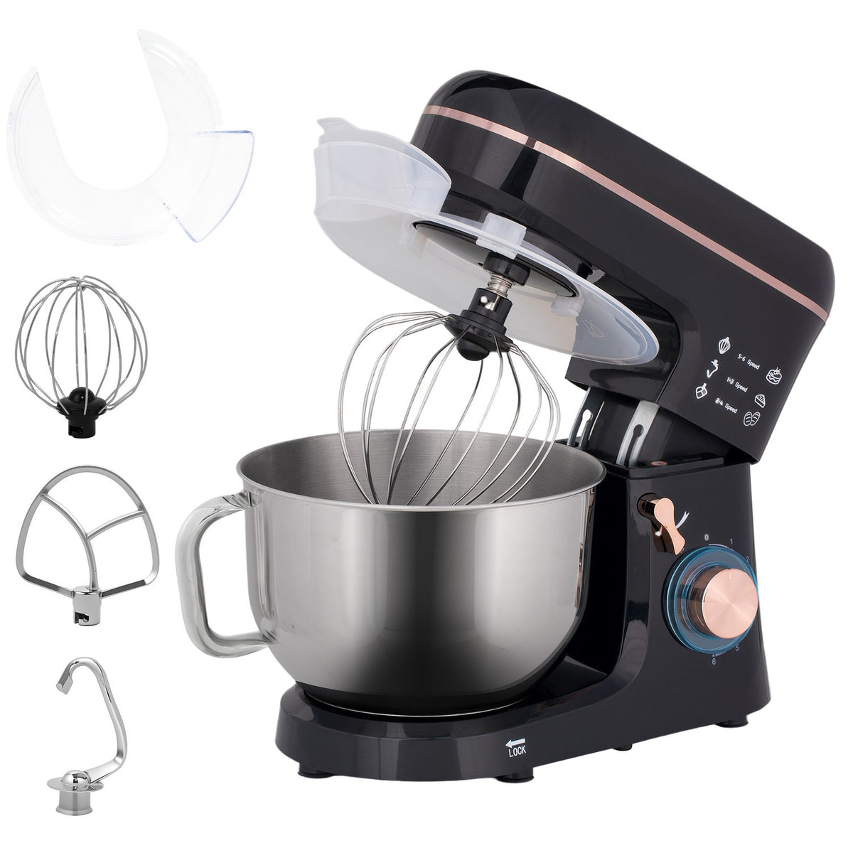 Stand Mixer, 6 Speeds, 5.5L Stainless Bowl, Black