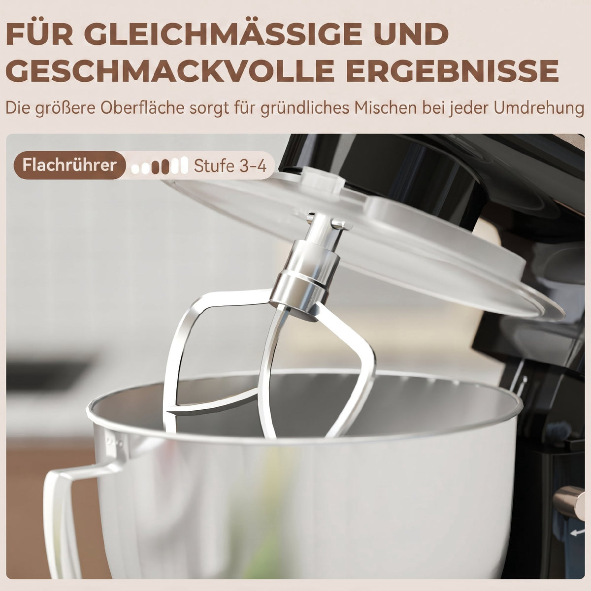 Stand Mixer with 4.5L Stainless Steel Bowl, 1300W, Beige