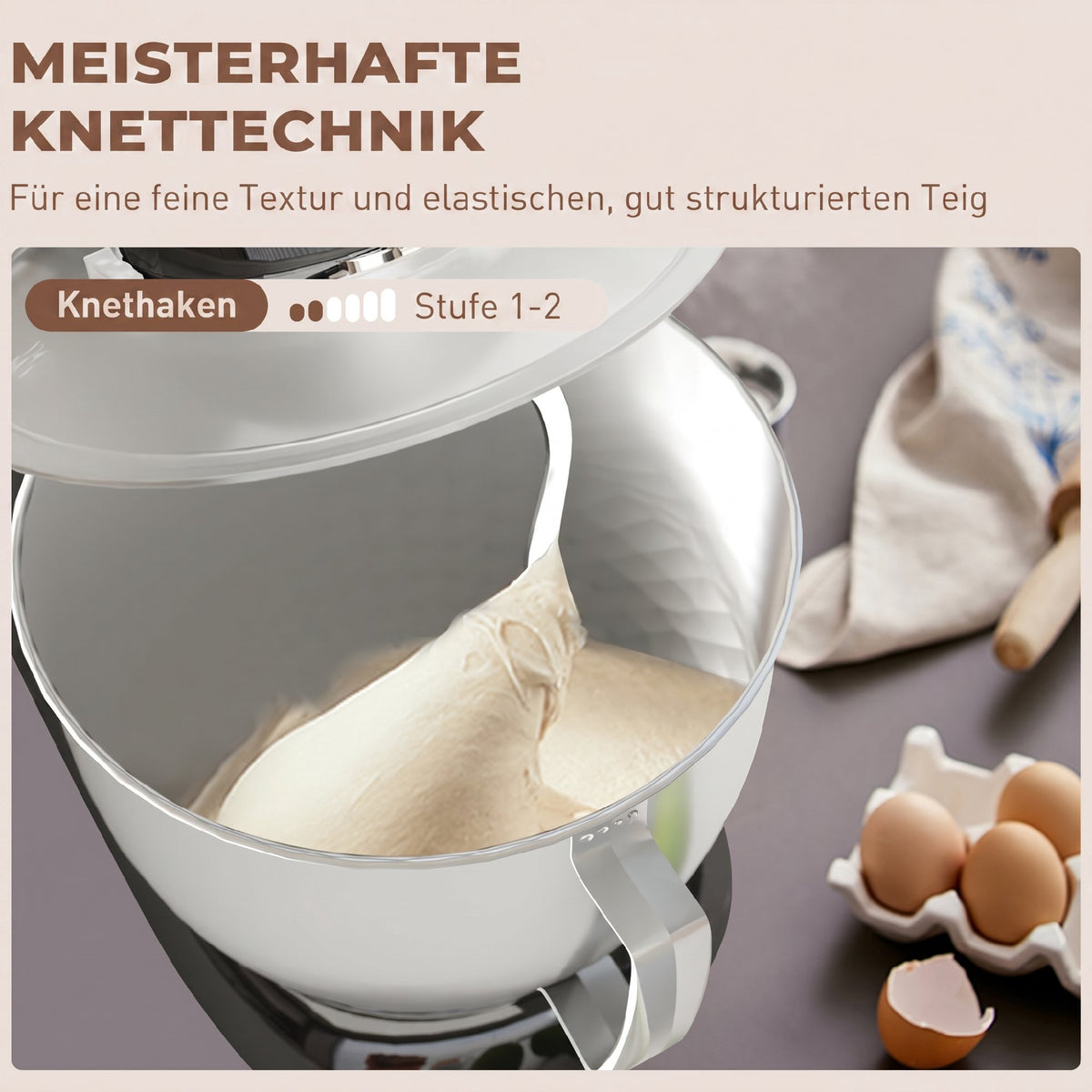Stand Mixer with 4.5L Stainless Steel Bowl, 1300W, Beige