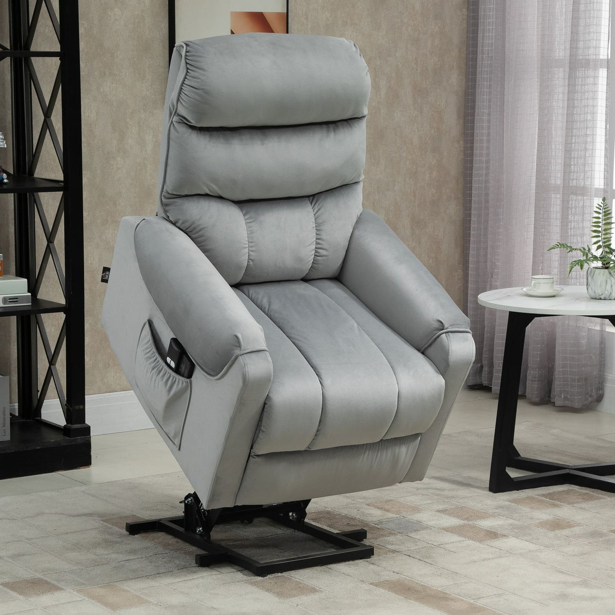 Stand-Up Aid, Relaxation Chair, Electric Massage Chair, Tv Chair With Reclining Function, Velvet-Like Polyester, Metal Foam
