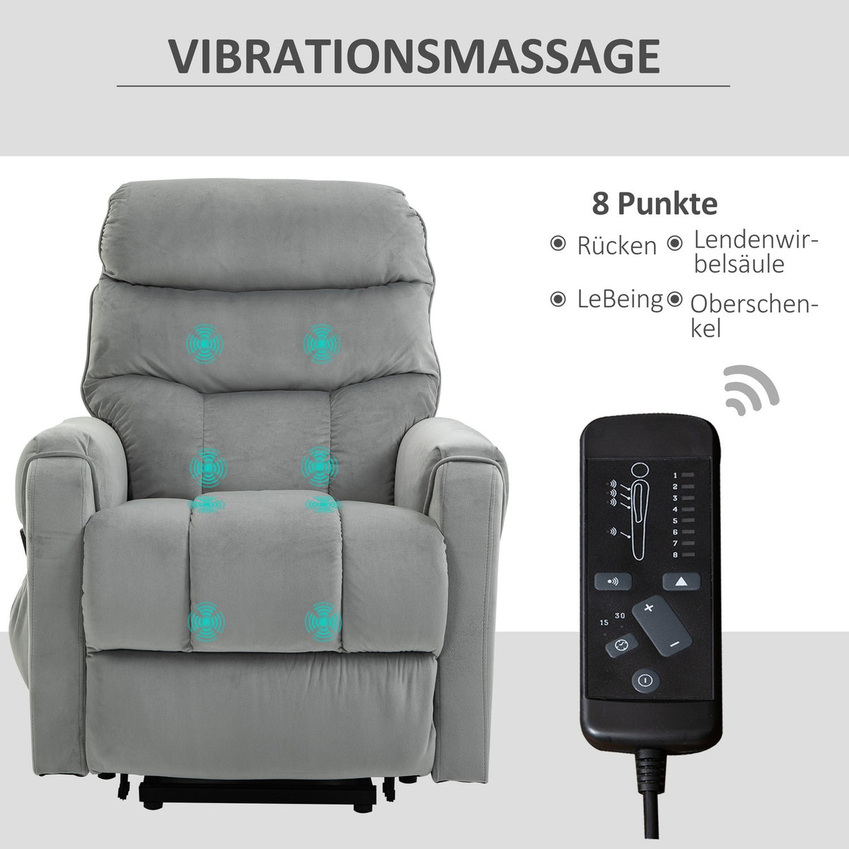Stand-Up Aid, Relaxation Chair, Electric Massage Chair, Tv Chair With Reclining Function, Velvet-Like Polyester, Metal Foam