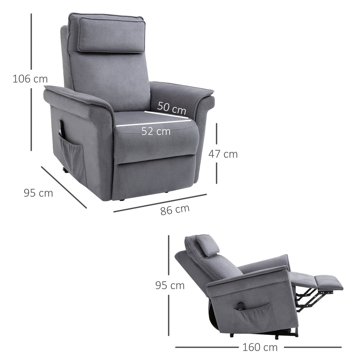 Stand-Up Chair Tv Chair With Electric Stand-Up Aid, Reclining Function, Linen Touch, Steel, Gray, 86 X 95 X 106 Cm