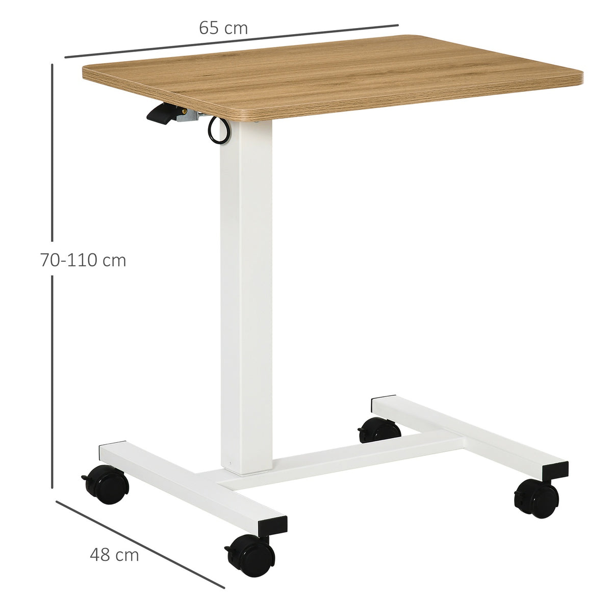 Stand-Up Desk Height-Adjustable With Wheels, C-Shaped, Space-Saving, Laptop Table, Natural + White, 70-110 Cm, Up To 70 Kg