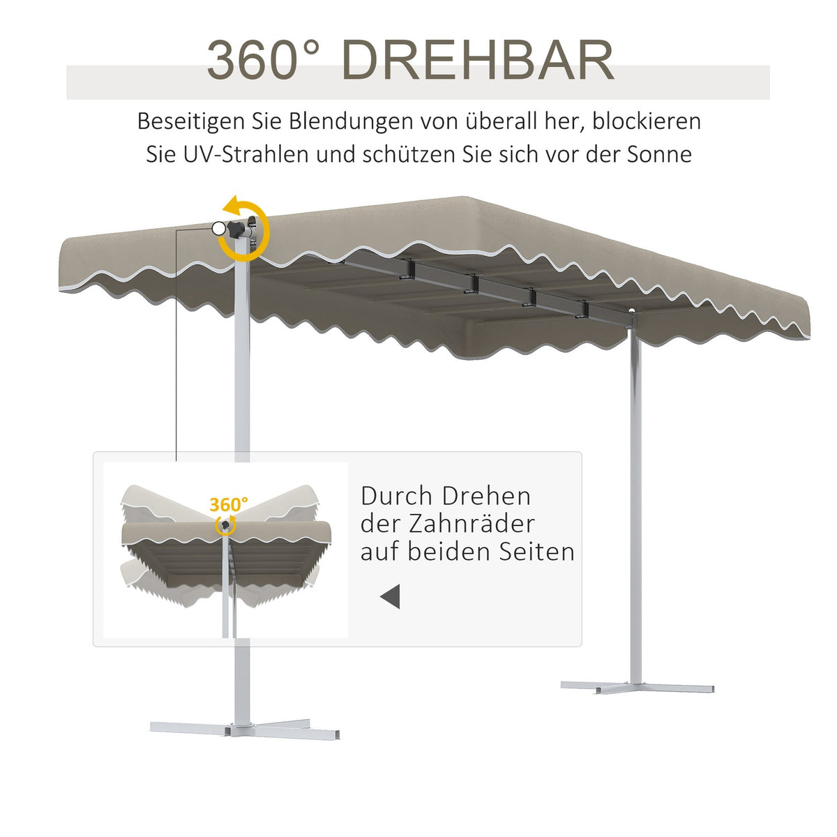 Standing Awning 4.02 X 2.27 M Garden Awning With 360° Rotating Roof, Extendable Awning, Sun Protection For Patio, Garden, Polyester, Khaki