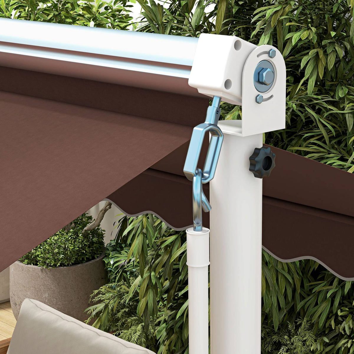 Standing Awning 4.5 X 3.4 M Garden Awning Hand Crank Extendable Patio Canopy Adjustable Sun Protection Polyester Coffee