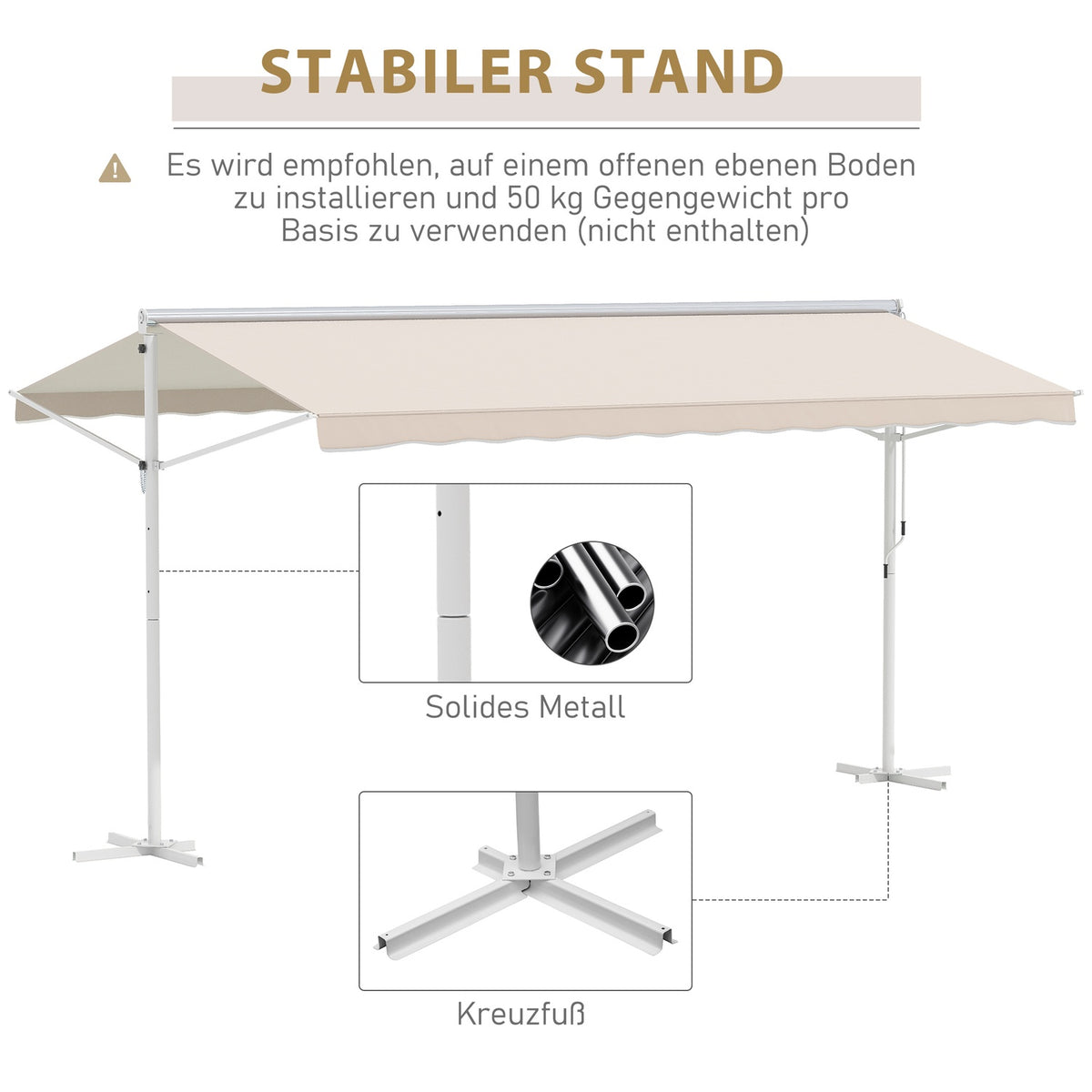 Standing Awning Garden Awning Awning With Folding Arm Crank Patio Beige 4.5X3.4M