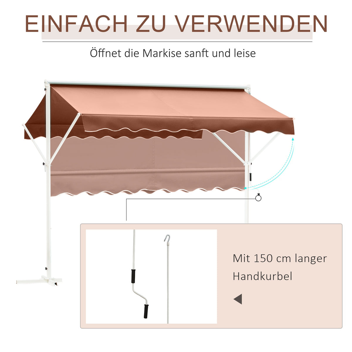 Standing Awning Garden Awning Awning With Folding Arm Crank Patio Brown 4X3M