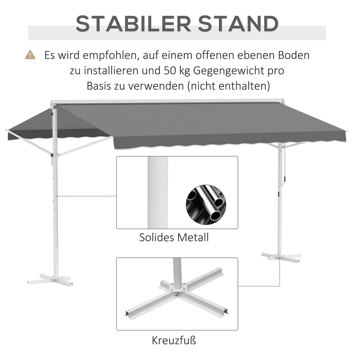 Standing Awning Garden Awning With Folding Arm And Crank, 4.5X3.4M, Gray, For Patio