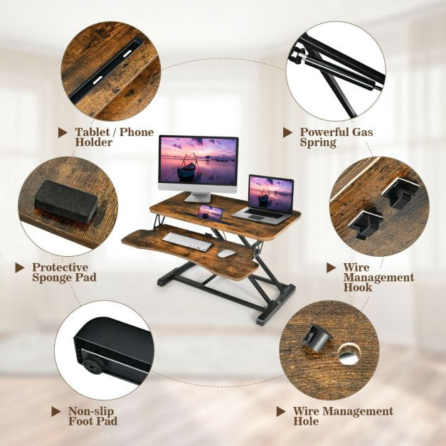 Standing Desk Converter, Gas Spring, Keyboard Tray, Tablet Holder