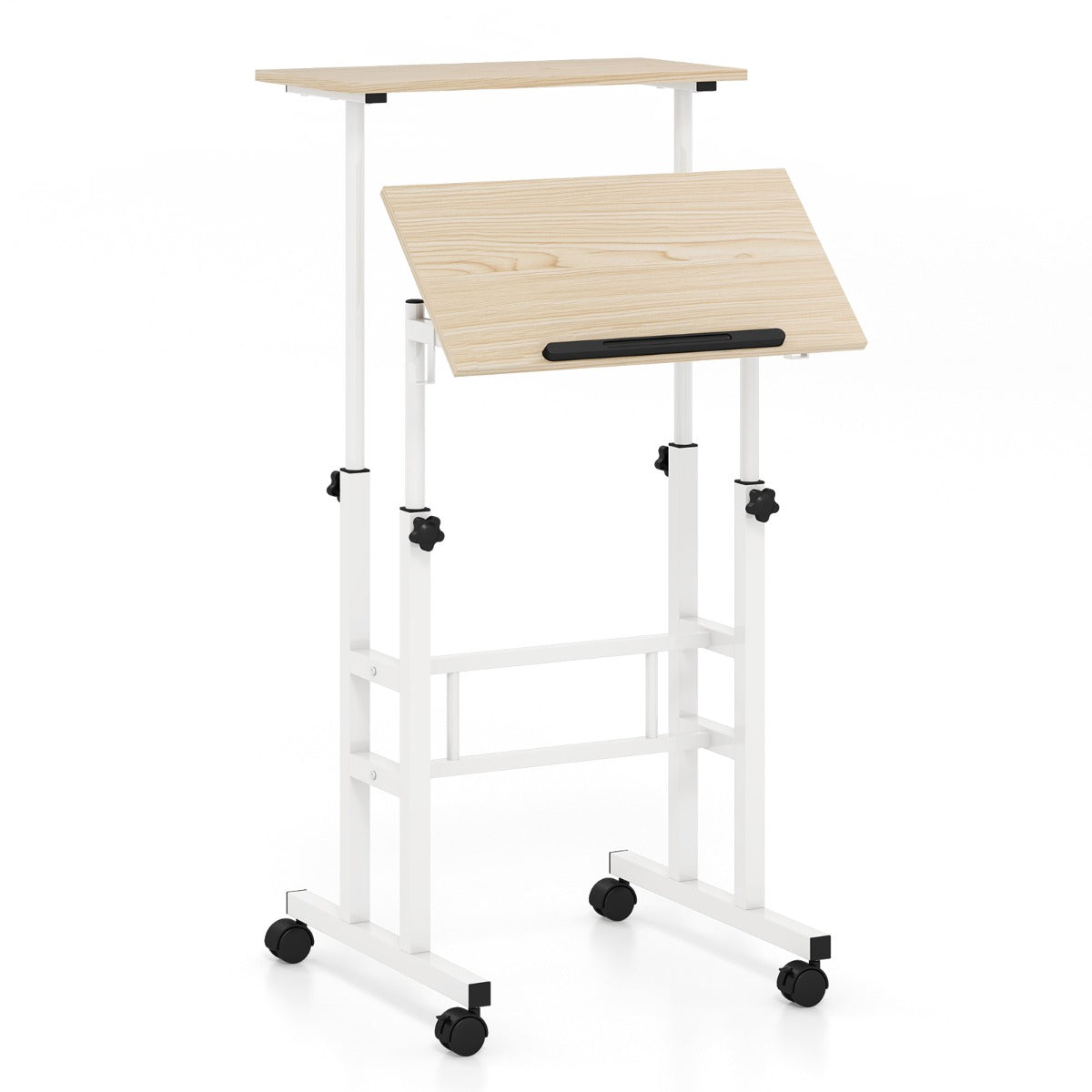 Standing Desk on Wheels, Height Adjustable, Tilt Tray