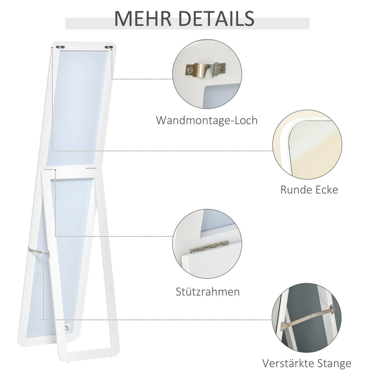 Standing Mirror, Full-Length Mirror With Folding Frame, Make-Up Mirror, Free-Standing Or Wall-Mounted, Stable For Living Room, Dressing Room