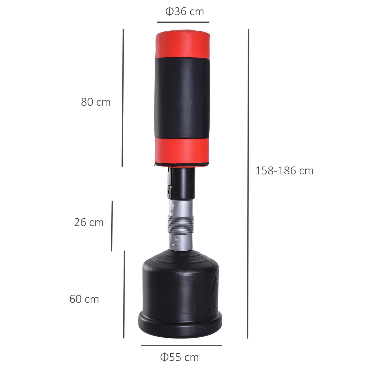 Standing Punching Bag Boxing Dummy Boxing Dummy Training Boxing Partner Punching Bag Box 158-186 Cm Height Adjustable New Black + Red