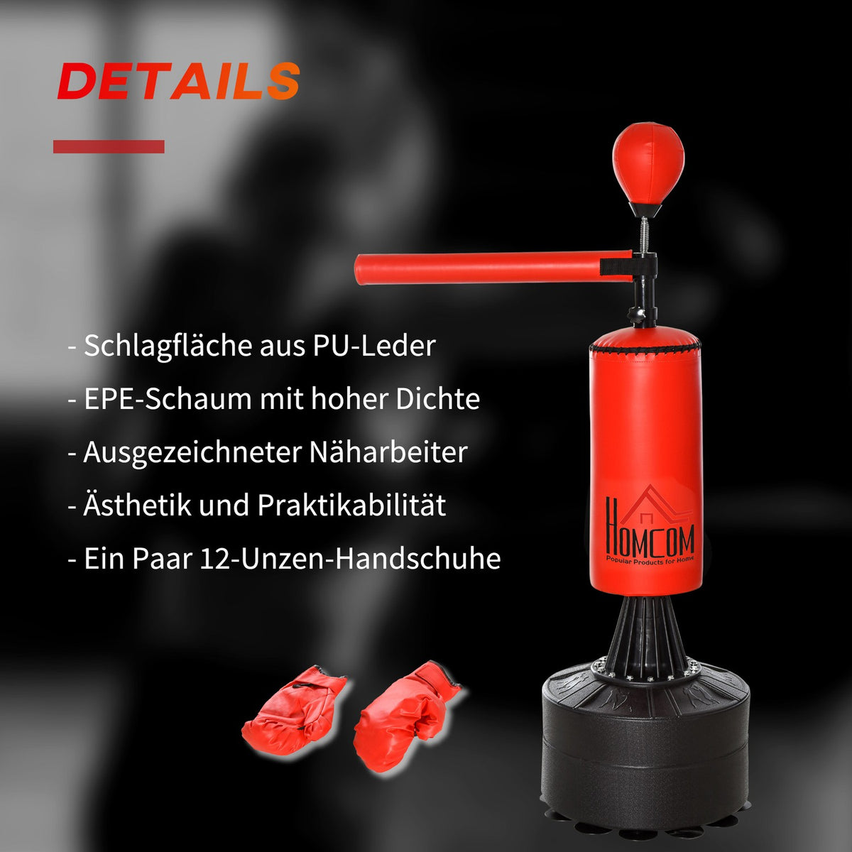 Standing Punching Bag Boxing Training Device With Accessories Boxing Assistant Training Punching Bag Black Red 88 X 48 X 155-205 Cm