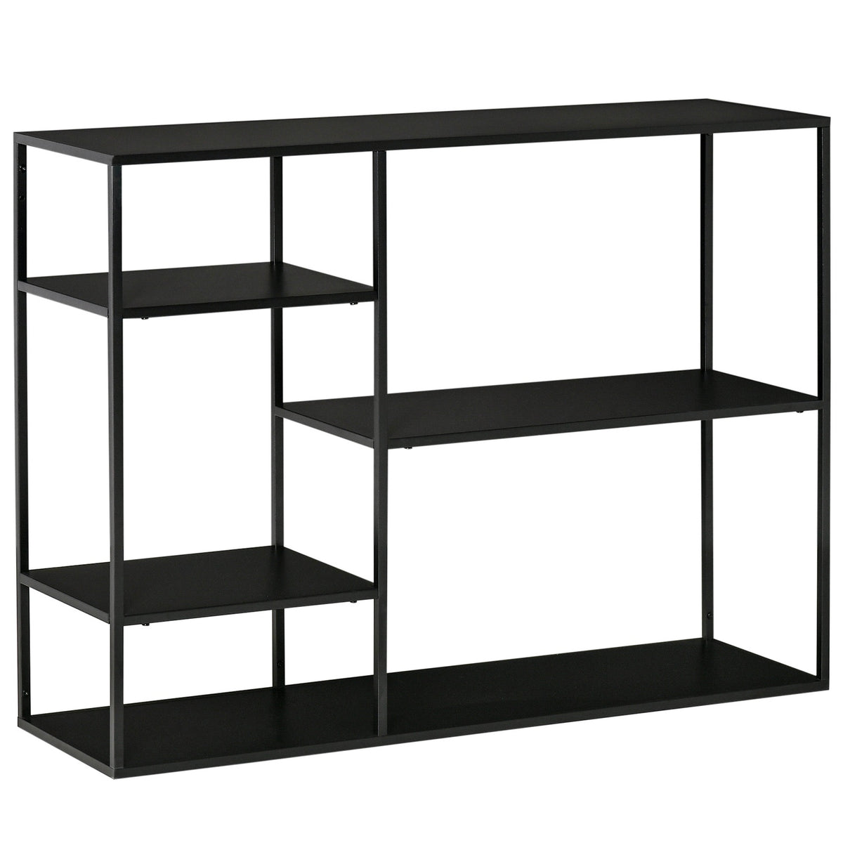 Standing Shelf Bookcase With 5 Open Compartments, Filing Shelf, Kitchen Shelf, Metal, Black, 120 X 35 X 87.5 Cm
