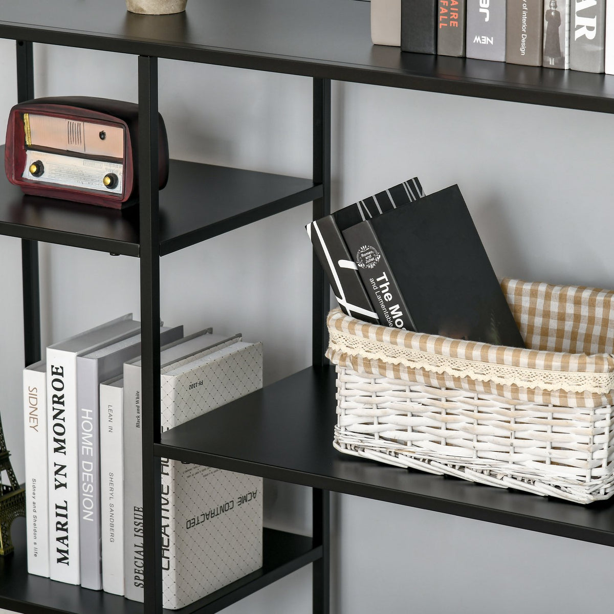 Standing Shelf Bookcase With 5 Open Compartments, Filing Shelf, Kitchen Shelf, Metal, Black, 120 X 35 X 87.5 Cm