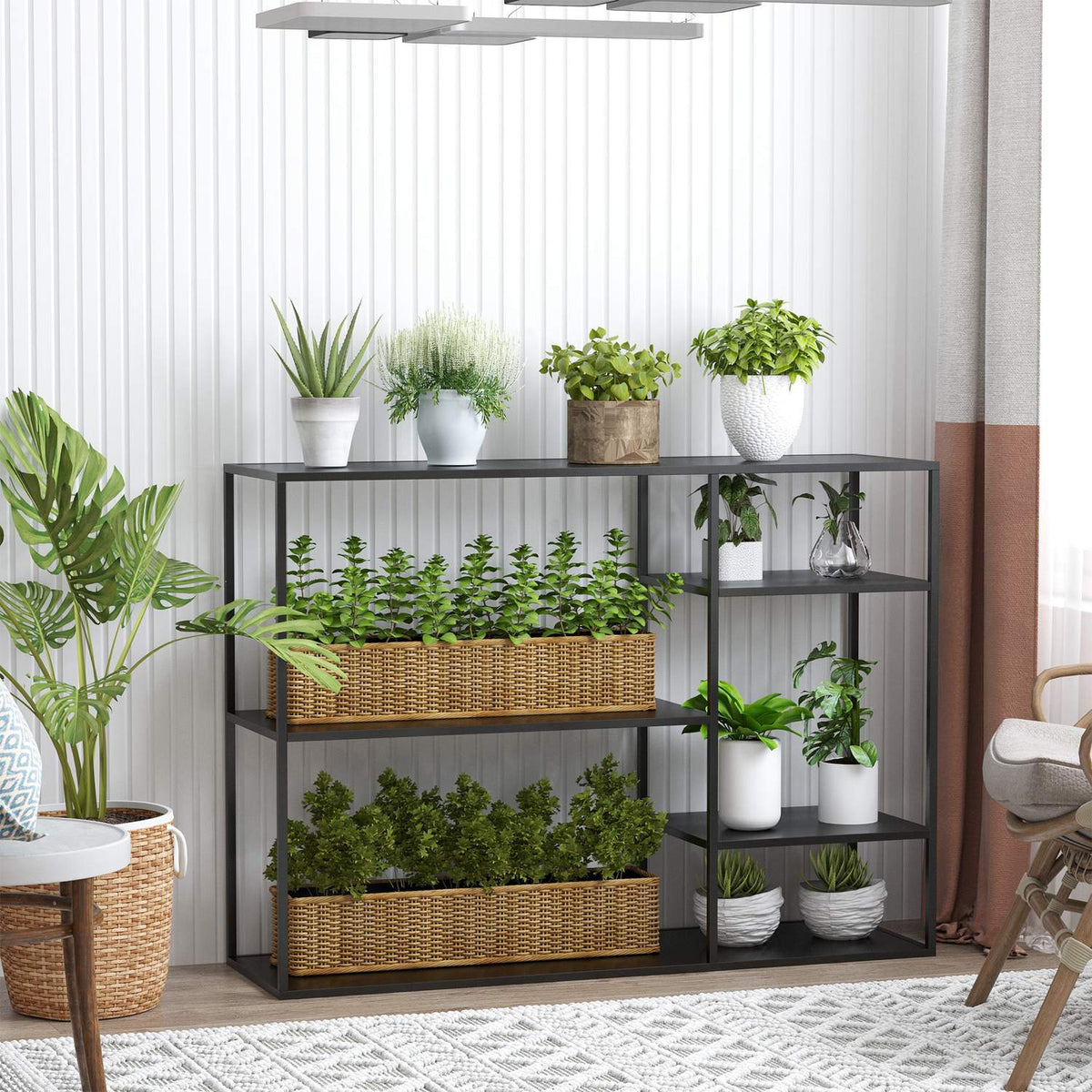 Standing Shelf Bookcase With 5 Open Compartments, Filing Shelf, Kitchen Shelf, Metal, Black, 120 X 35 X 87.5 Cm