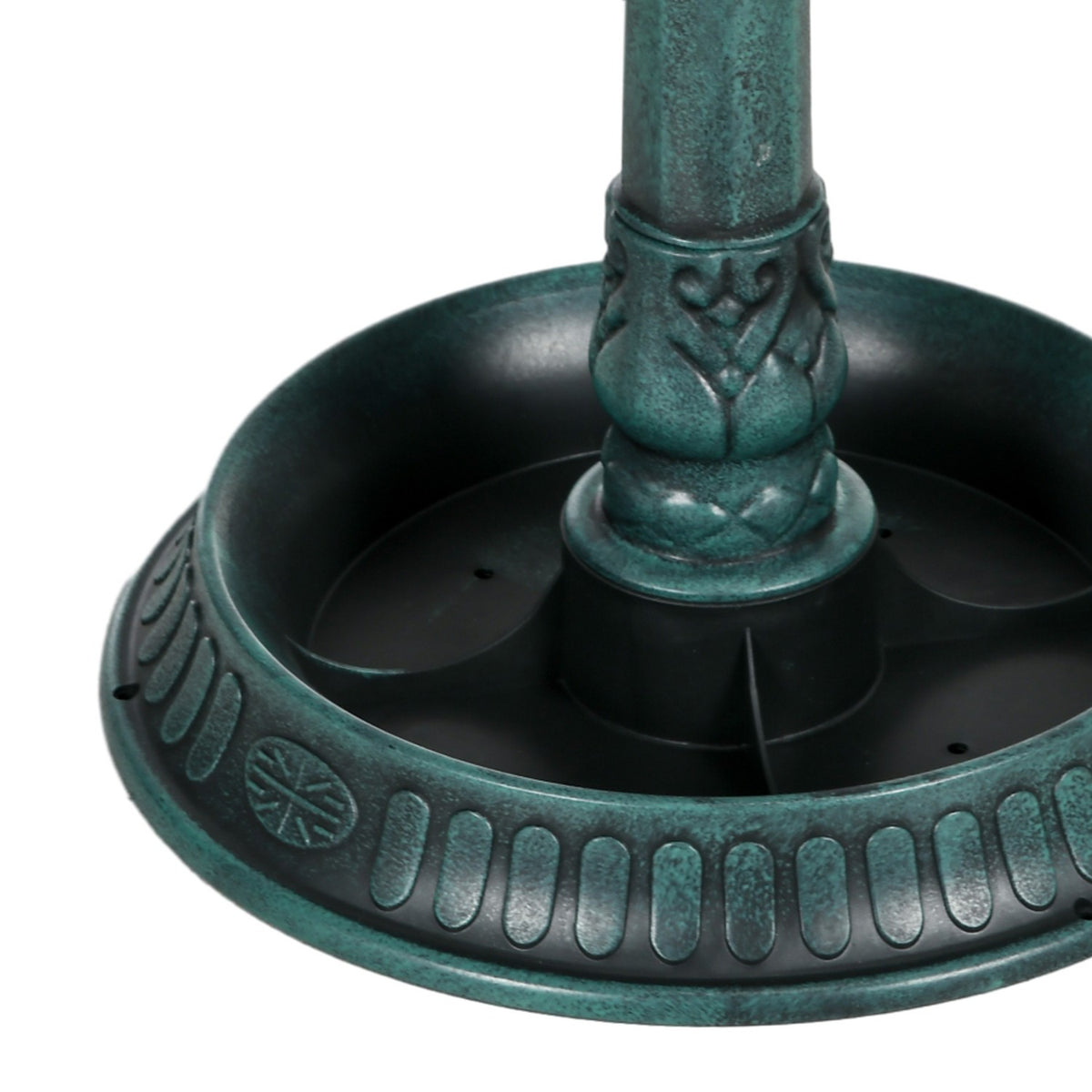 Standing bird bath, bird bath made of plastic, frost-proof bird basin, winter-proof water drinker for wild birds, water bowl, water point for garden, terrace, balcony, 49.5 x 38 x 81 cm, dark green