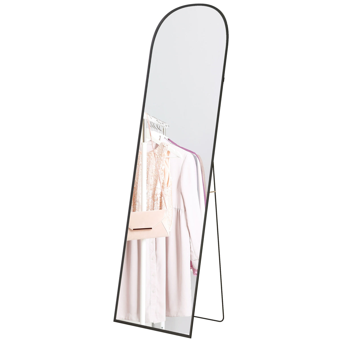 Standing mirror, full-length mirror, modern design, 50 cm x 1.5 cm x 161.5 cm, black