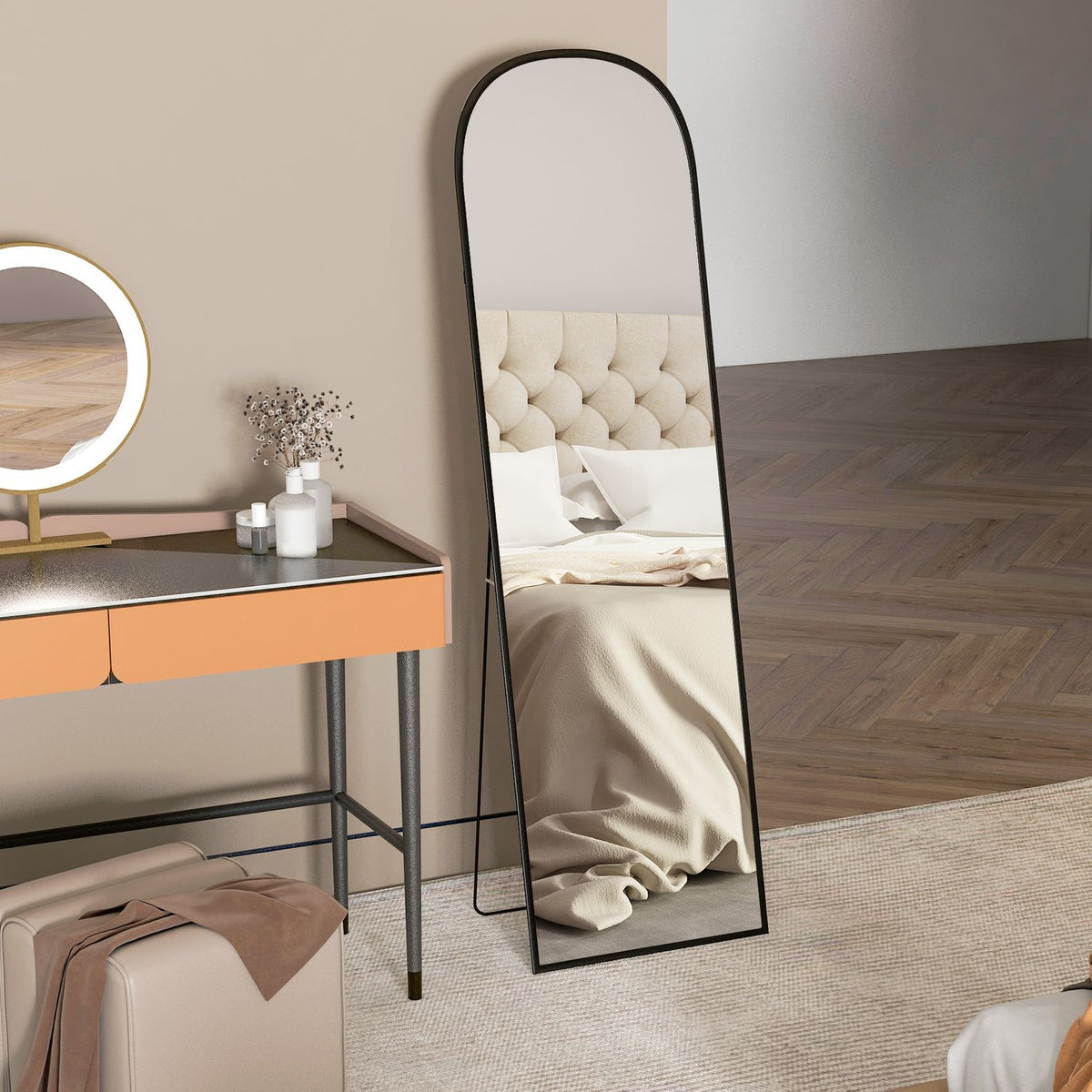 Standing mirror, full-length mirror, modern design, 50 cm x 1.5 cm x 161.5 cm, black