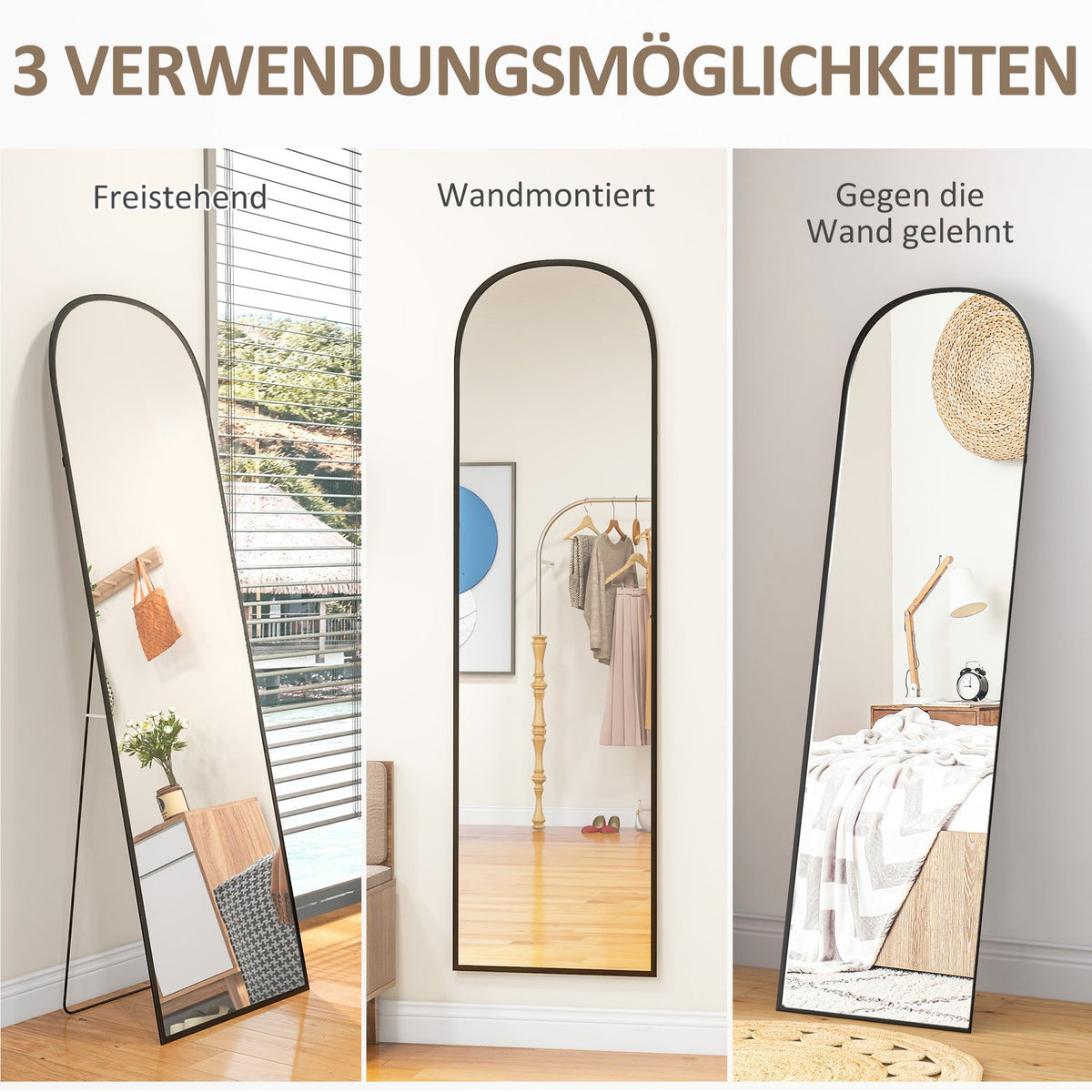 Standing mirror, full-length mirror, modern design, 50 cm x 1.5 cm x 161.5 cm, black