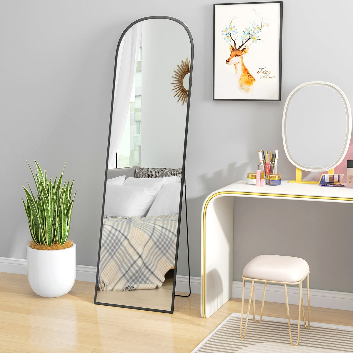 Standing mirror, full-length mirror, modern design, 50 cm x 1.5 cm x 161.5 cm, black